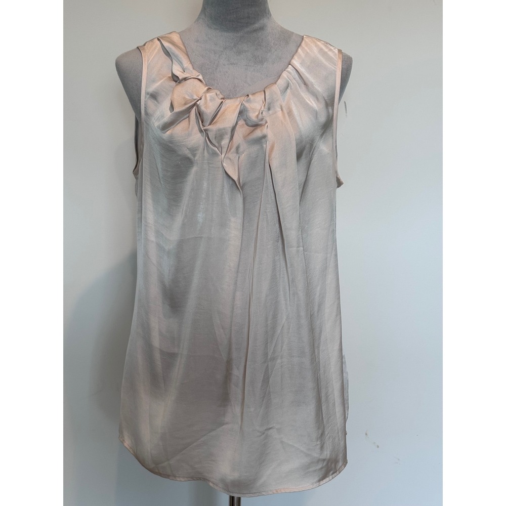 Violet & Claire Champagne Satin Sleeveless Draped Neck Blouse Top Large